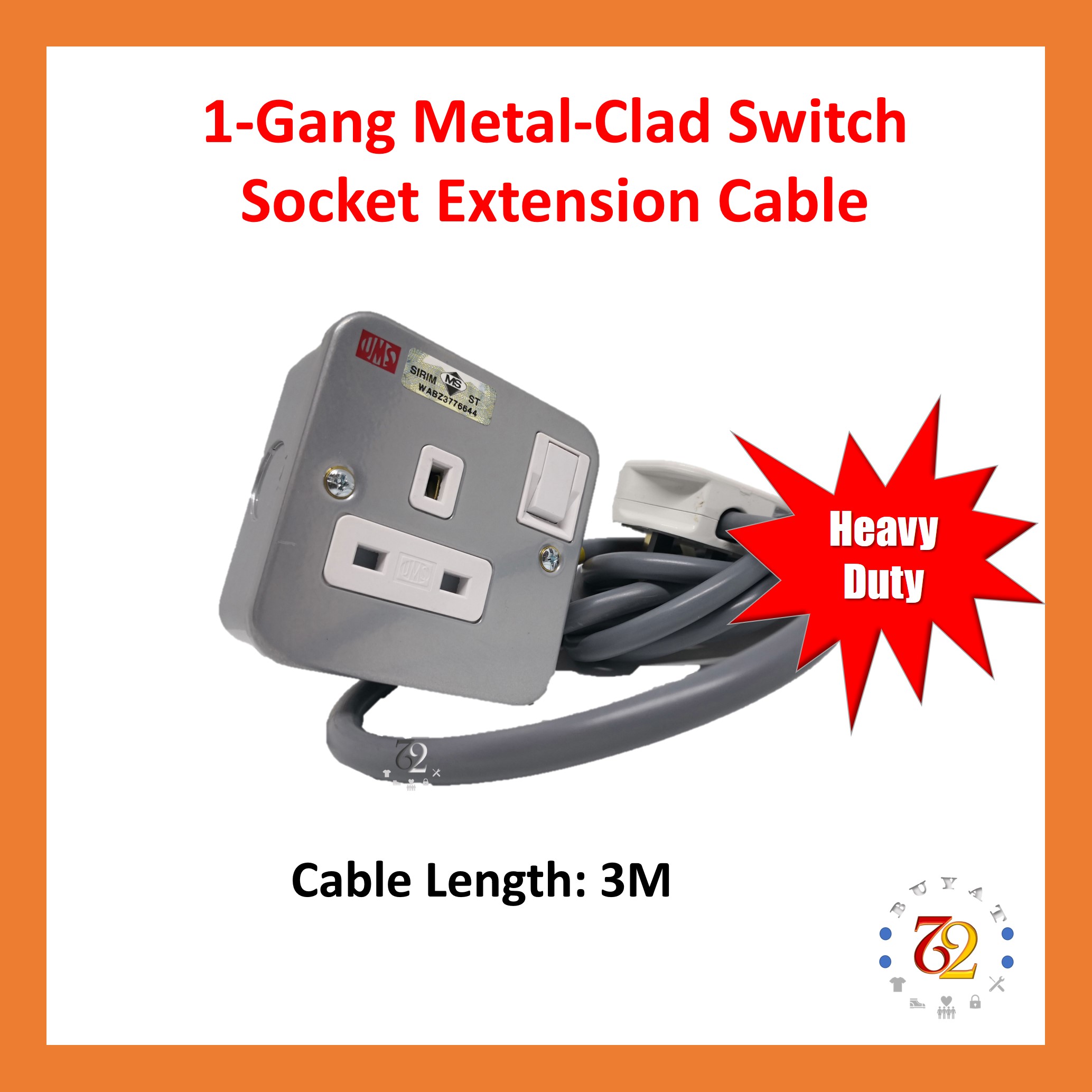 Heavy Duty, 3 - 5 Meters, 1-Gang Metal-Clad Switch Socket Extension ...