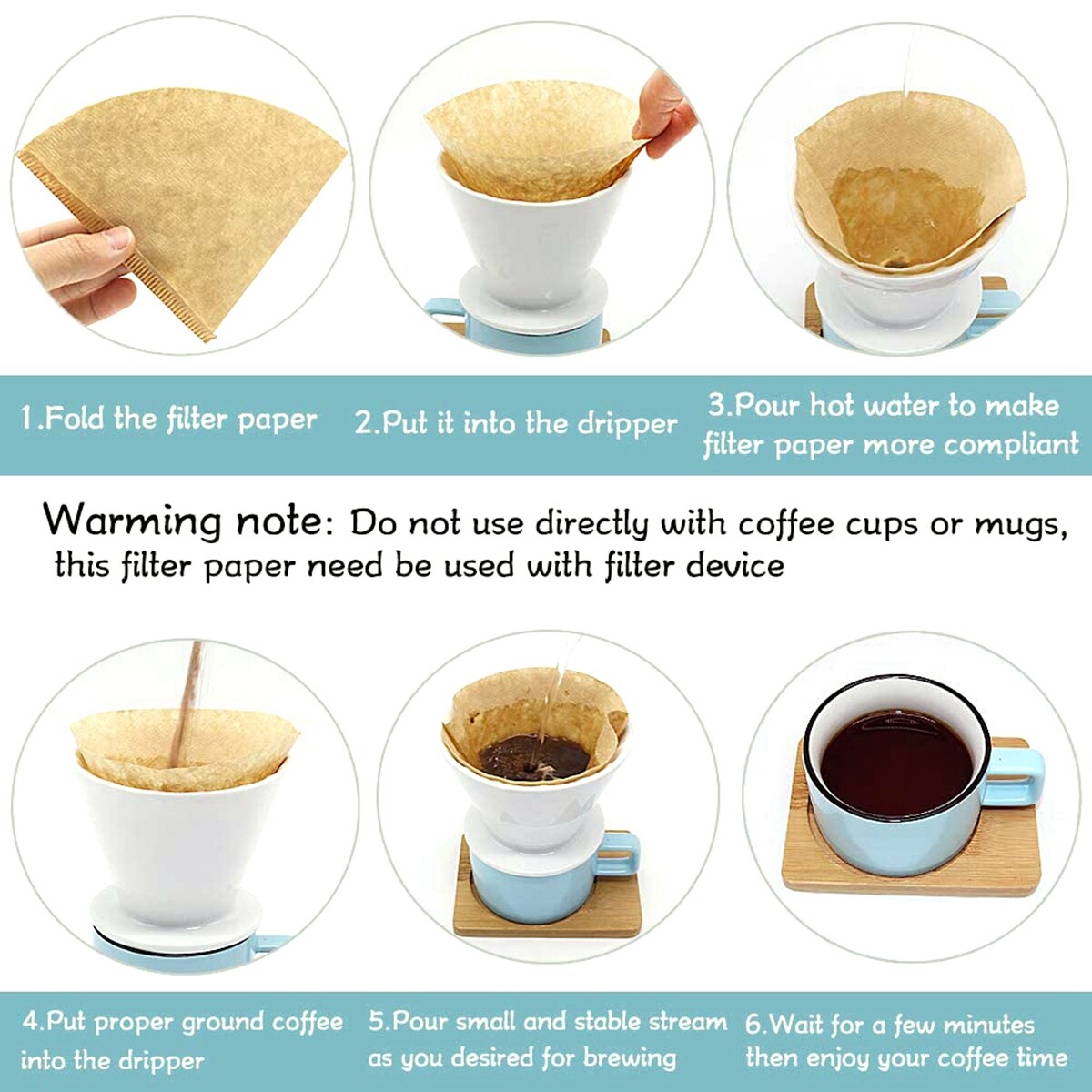 100 Túi giấy lọc trà và cà phê hình nón V60 dùng được cho 1-4 cốc