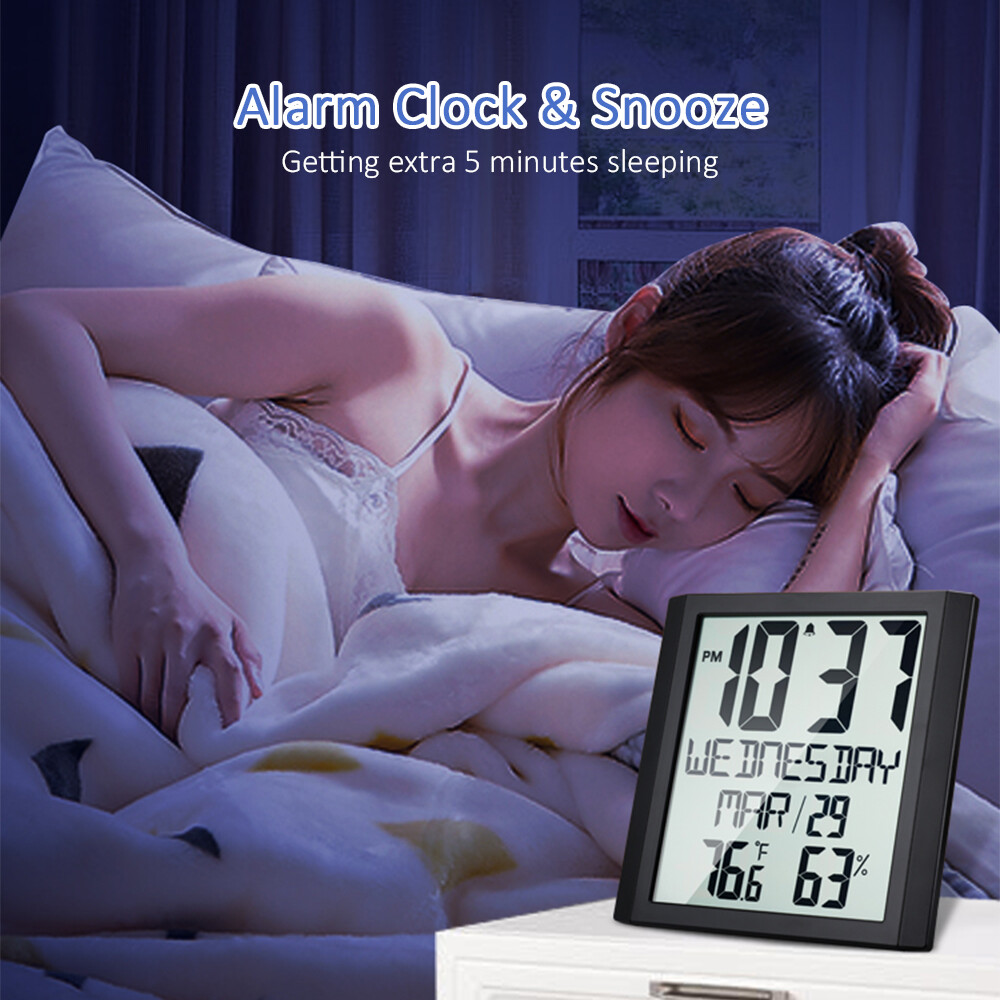 Digital Wall Clock with Temperature & Humidity 8.6'' Large Display Time/ Date/ Week Alarm Clock & Snooze °C/ °F Selectable Thermo-hygrometer Accurate Weather Monitor for Home Office