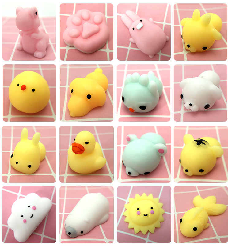 30Pcs Models All Different  Pop It Fidget Toy Cute Mini Slow Rising Squeeze Ball Cell Soft Squishy Sticky Animals Kawaii Healing Anti-stress Toy Stress Reliever Decor Toys
