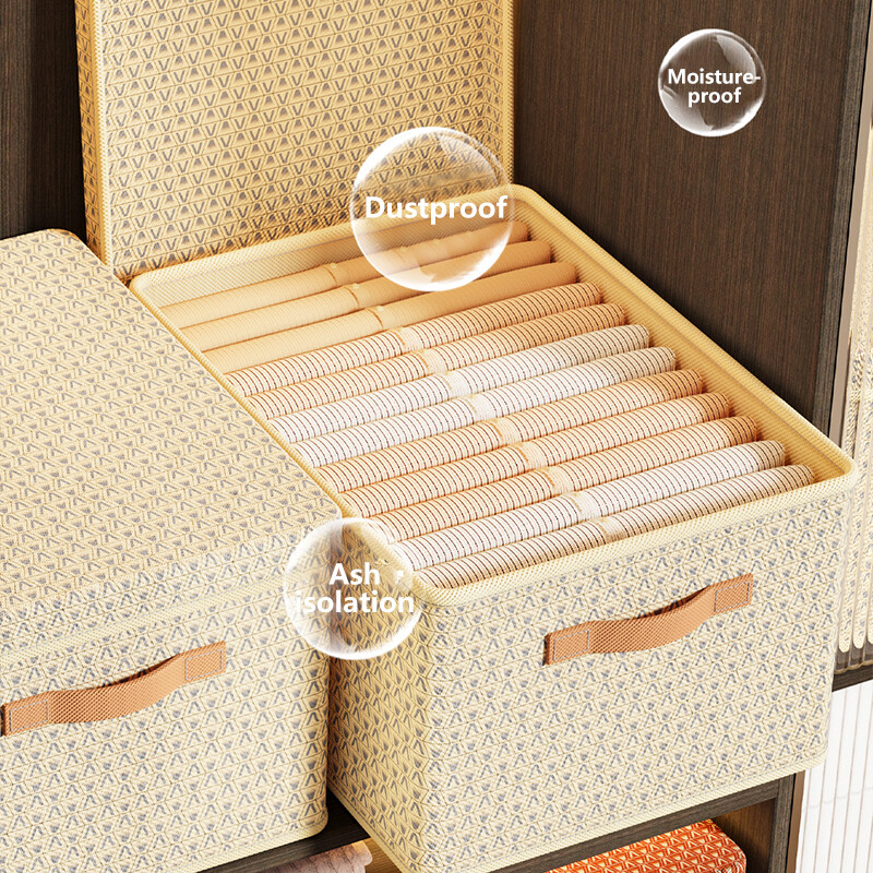 Loozykit Foldable Lid Storage Box With PP Board Clothes Quilt Pants Storage Box Wardrobe Organizer