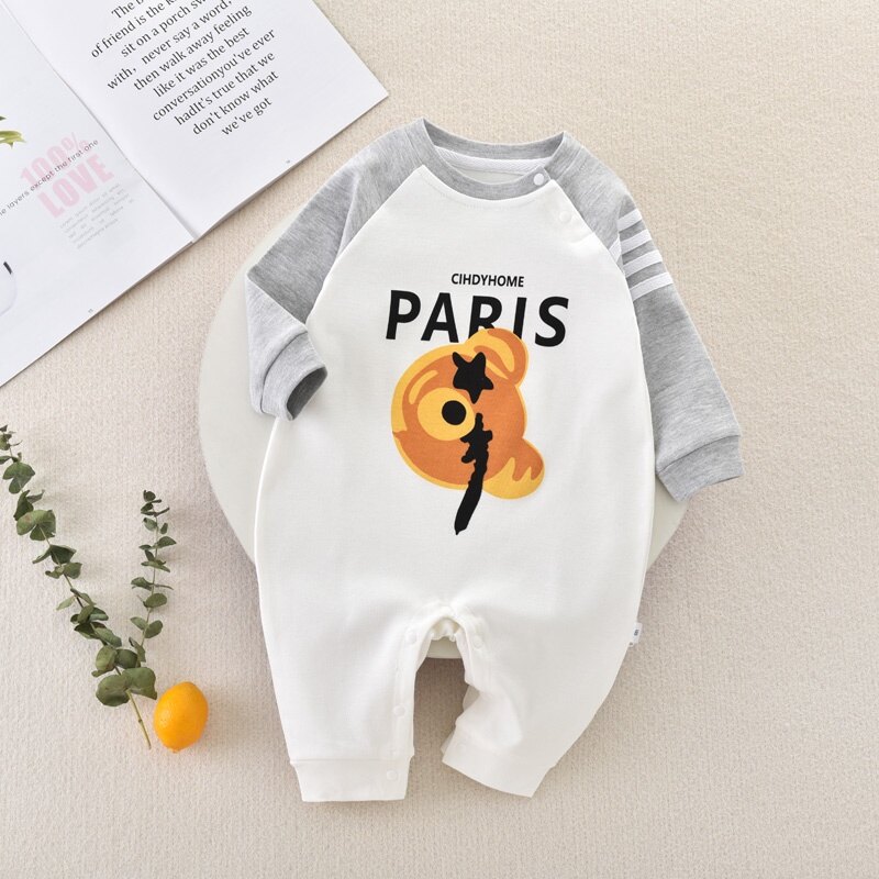 New Baby Romper Bear Bodysuit Spring and Autumn Cotton Baby Long Sleeve Bodysuit Romper