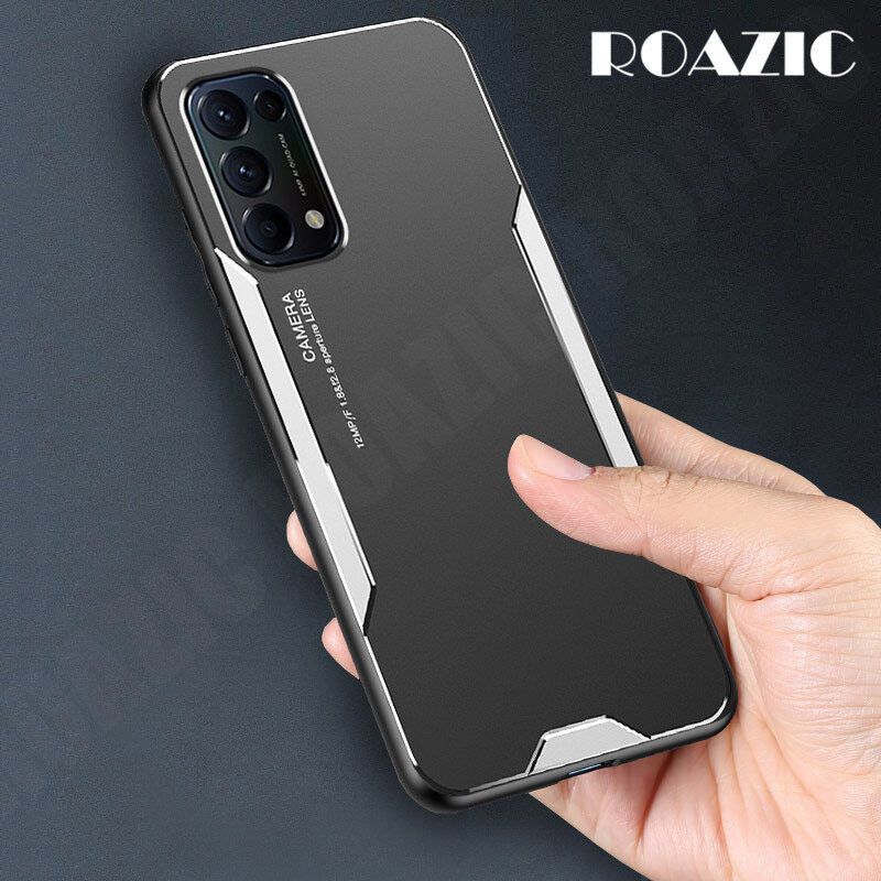 ROAZIC For OPPO Reno5 Phone Case Metal Frosted Back Shell Soft TPU Frame Casing Ultra-thin Anti-fall Aluminum Cover Reno 5