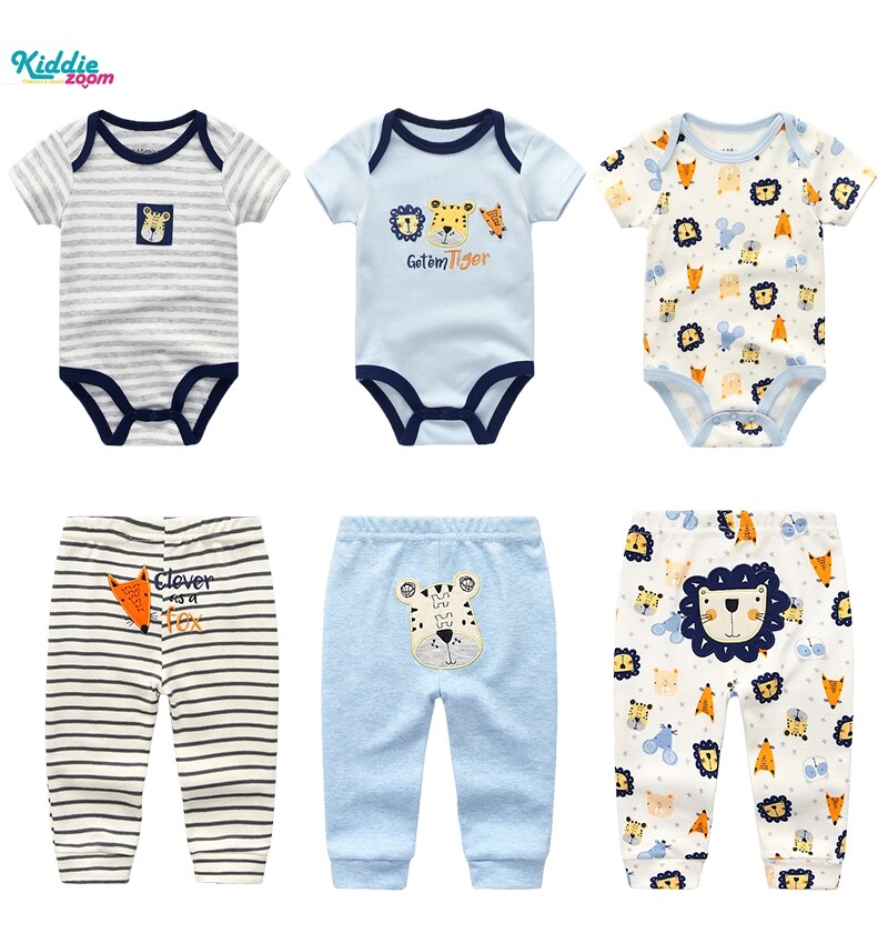 Kiddiezoom 3pcs baby short clothes and 3pcs pants 0-12months