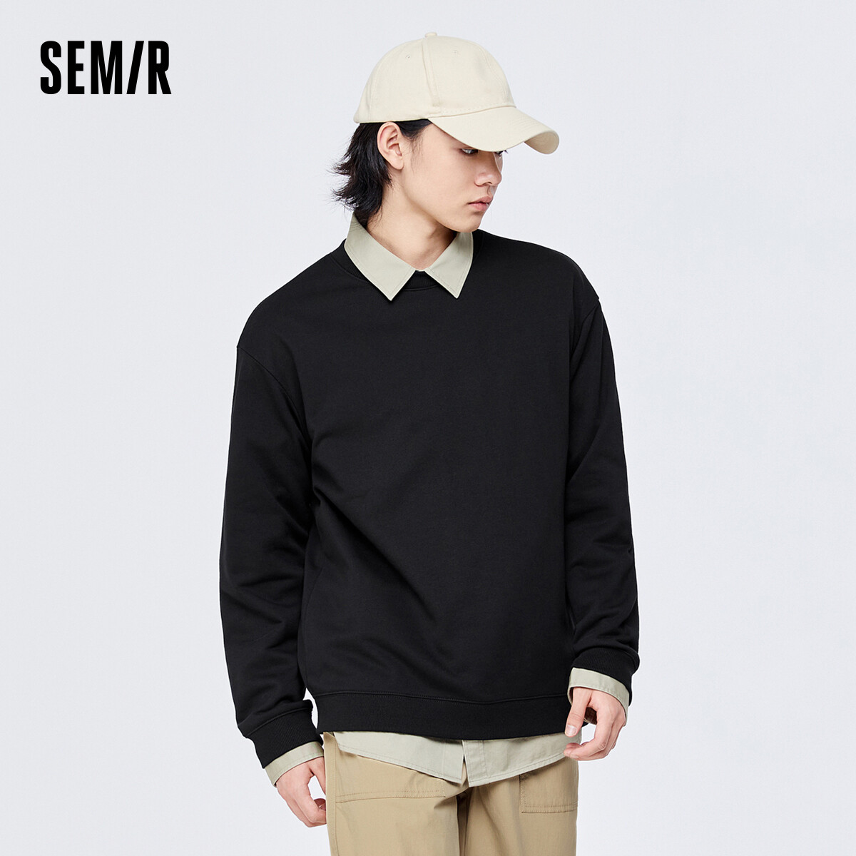 Semir Sweatshirt Men Spring And Autumn Thin Trendy Round Neck Solid Color Hoodie Men Korean Version 2024 New Lazy Long-Sleeved Top