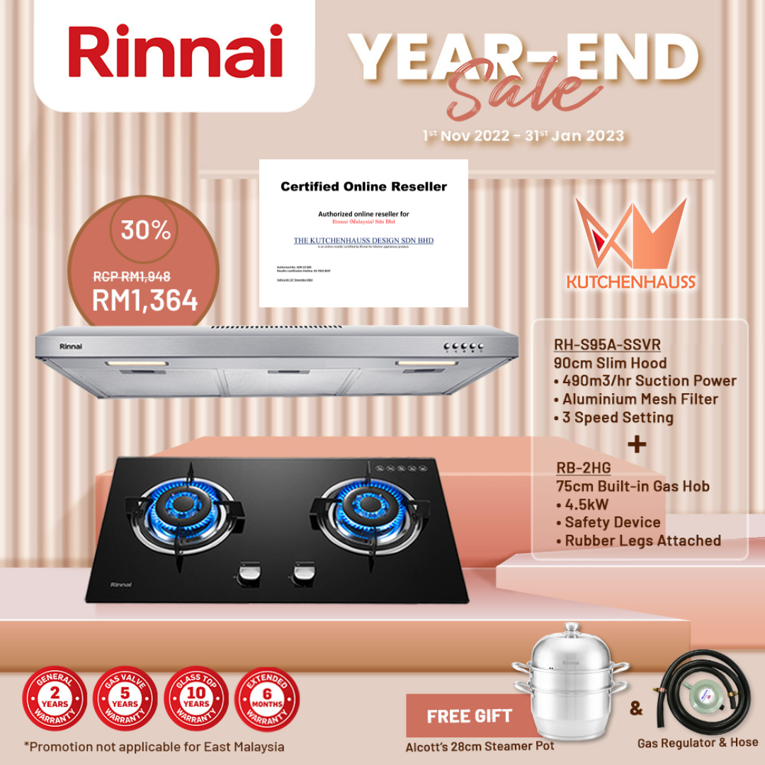 Rinnai Package Rinnai RHS95ASSVR 90cm Slim Hood + Rinnai RB2HG