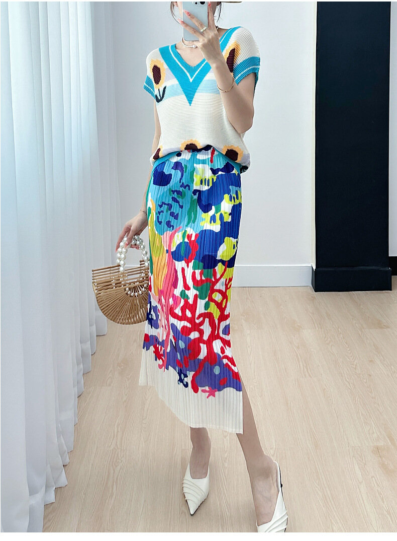 Women's New Printed Split Casual Pleated Skirt