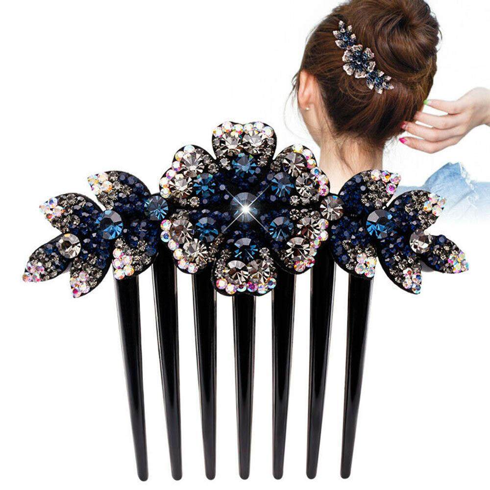 Women Crystal Rhinestone Petal Flower Hair Comb Pins Slide Clips