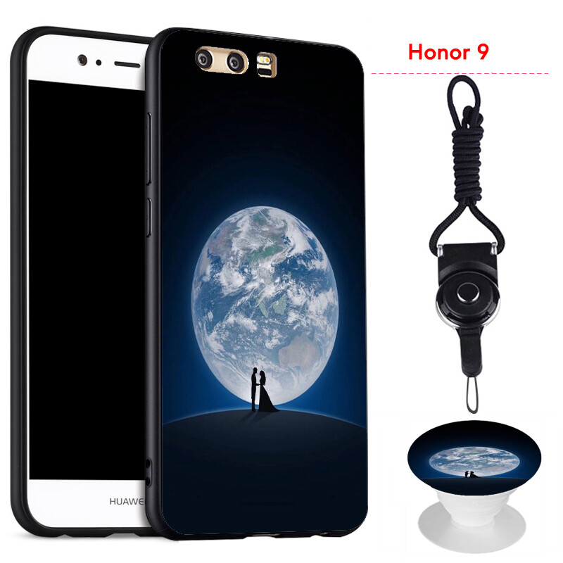 New Arrival For Huawei Honor 9 Phone Case for Huawei Silicon Soft Case Cover with the Same Pattern phone bracket and a Rope