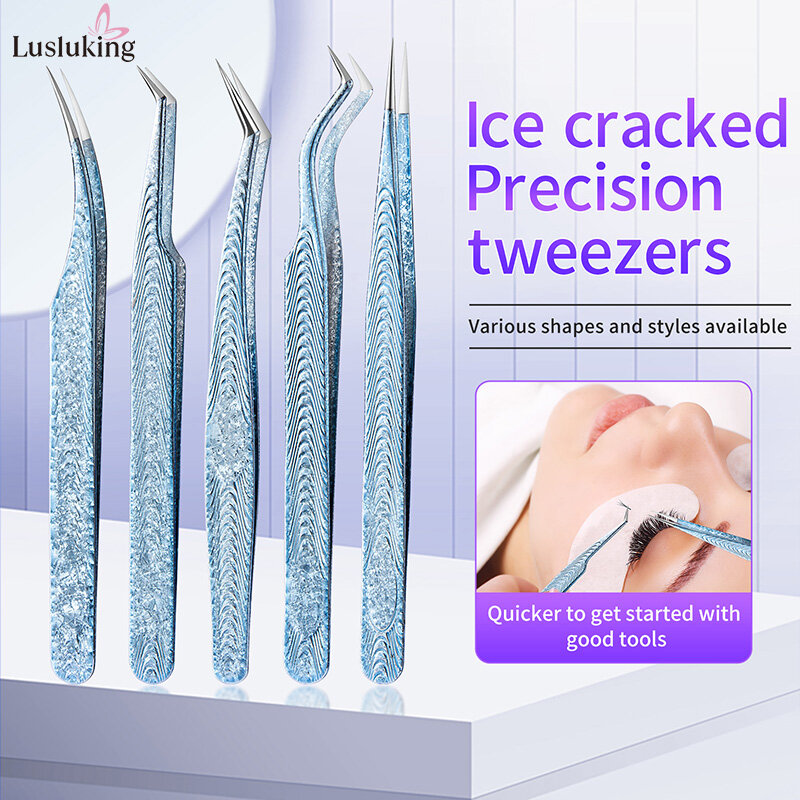 Eyelash Extension Tweezers With Cracked Ice Pattern Tweezers
