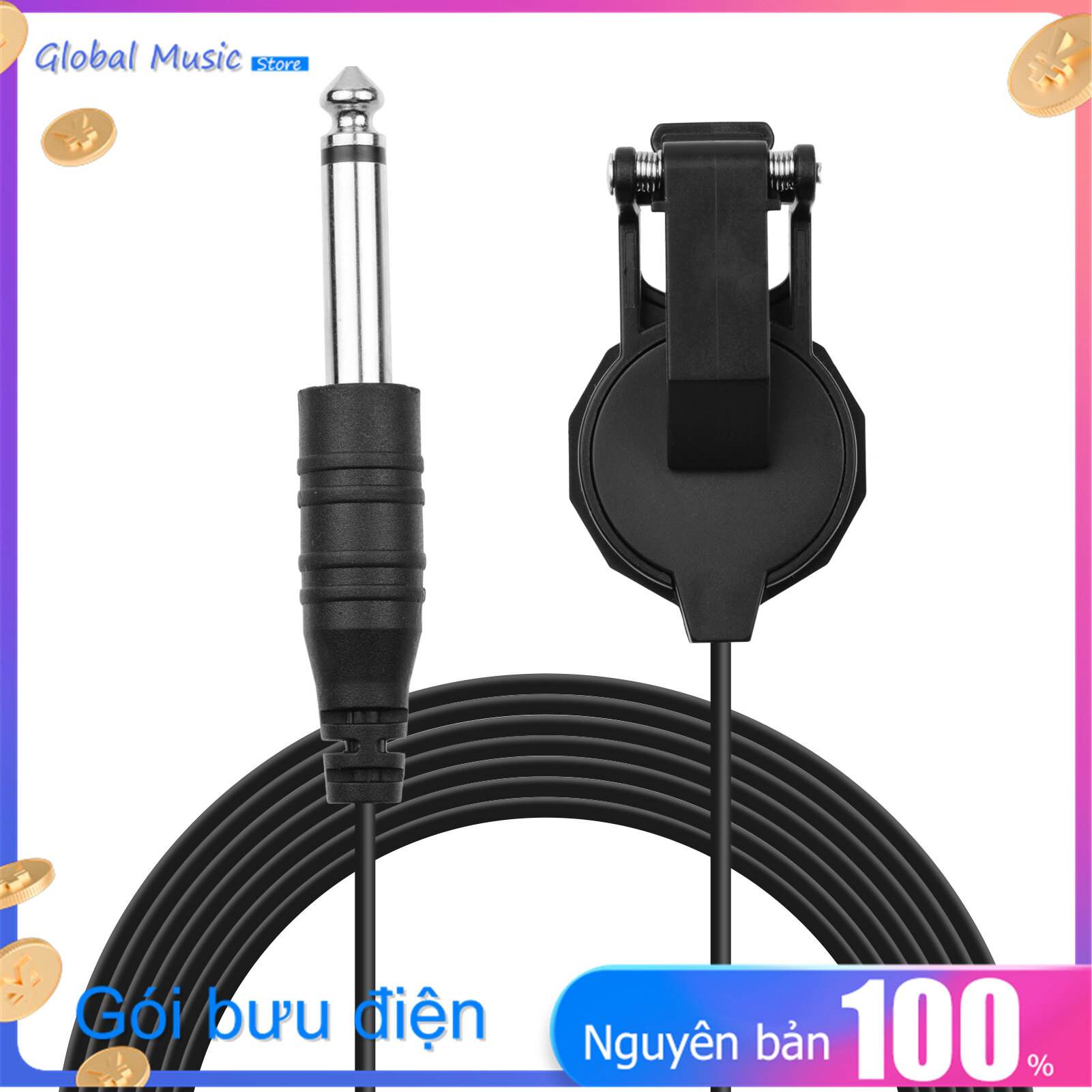 Clip-on Instrument Pickup Guitar Pick-up Mini Transducer with 1/4 Inch Connector 2.4M Cable for Acoustic Guitar Violin Mandolin Ukulele