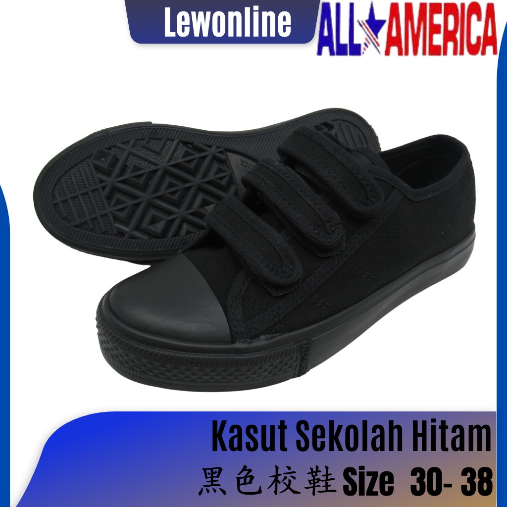 Original ALL AMERICA Kasut Sekolah Hitam Black School Shoe slipon shoe