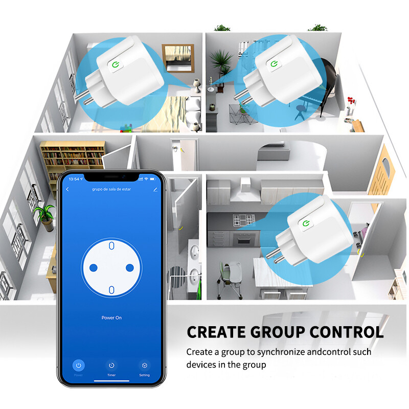 20A EU Plug WIFI Bluetooth Wireless Remote Socket Smart Power Socket Smart Timer Plug Voice Control EU Home Fire Retardant PC