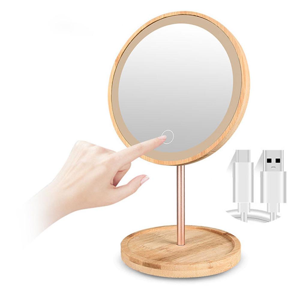 Bamboo Wood USB Chargeable LED Vanity Mirror Lights for Makeup Dressing Table with Touch Sensor 3 Level Brightness Desktop Light