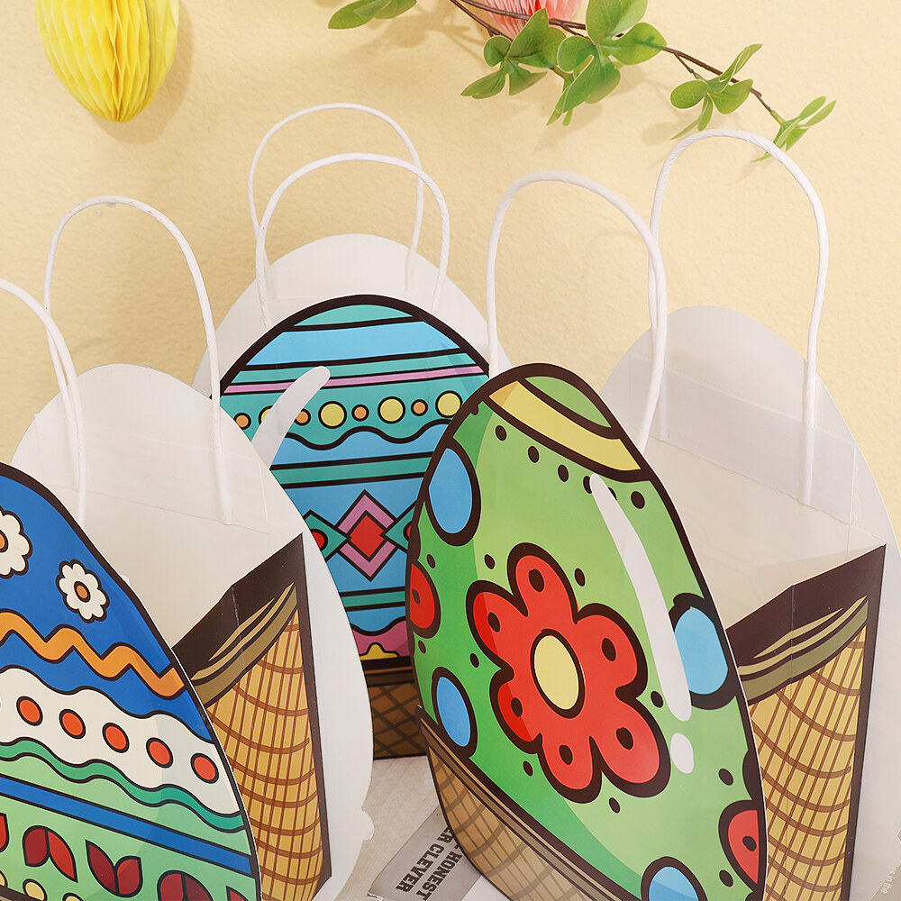 Easter Egg Handbag with Handle Easter Container Happy Easter Paper Bag Bulk Candy Snacks Party Colored Gift Packaging