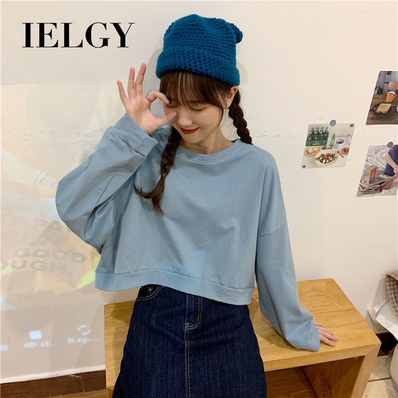 IELGY loose thin sweater women casual short wild round neck long sleeve T-shirt