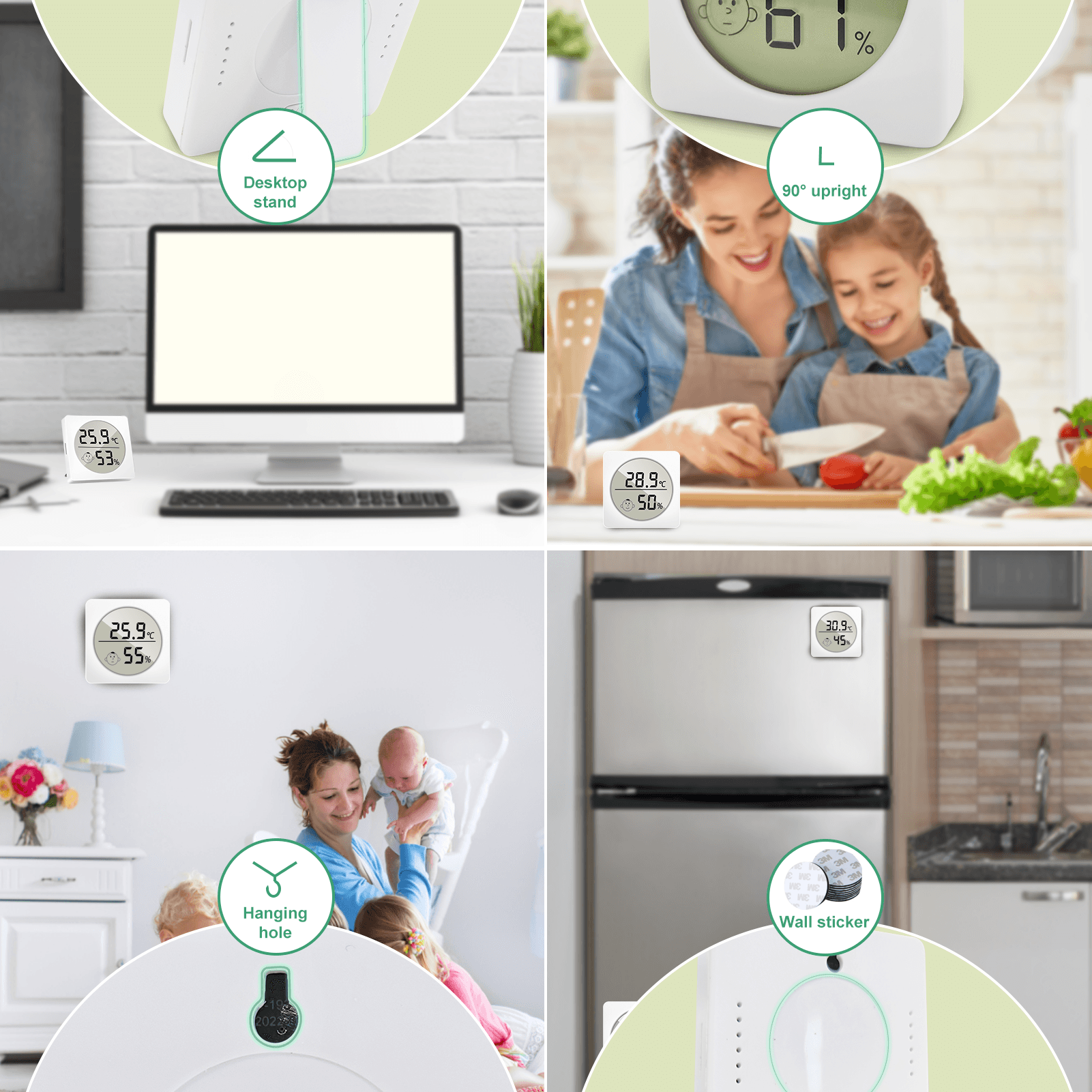 LCD Kỹ Thuật Số Nhiệt Kế Đo Độ Ẩm Trong Nhà Phòng Thuận Tiện Cảm Biến Nhiệt Độ Độ Ẩm Meter Smiley Bracket Hook Khe Cắm