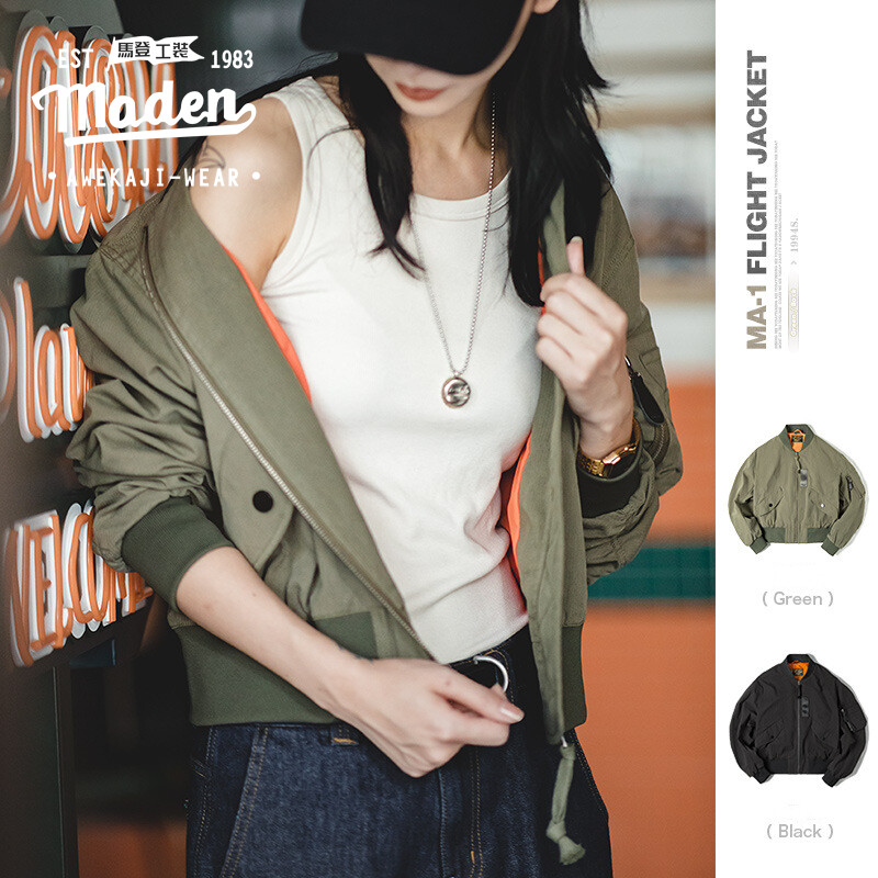 MADEN brand Tooling Style Ladies Youth Tough Guy Style Cold High Street ins American Retro MA1 Air Force Jacket Vintage Cotton Women Cropped Baseball Uniform