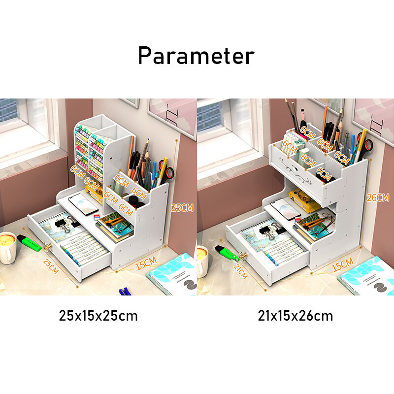 Desktop DIY pen holder storage box multi-functional office supplies stationery box large-capacity student wood plastic storage pen holder