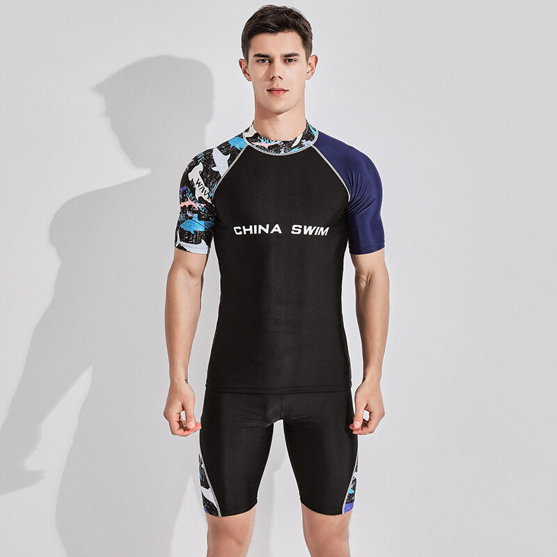 L 4xl Men Short Swimming Suit Professional Swimsuits Shark Quick Dry Rash Guards Waterproof 2574