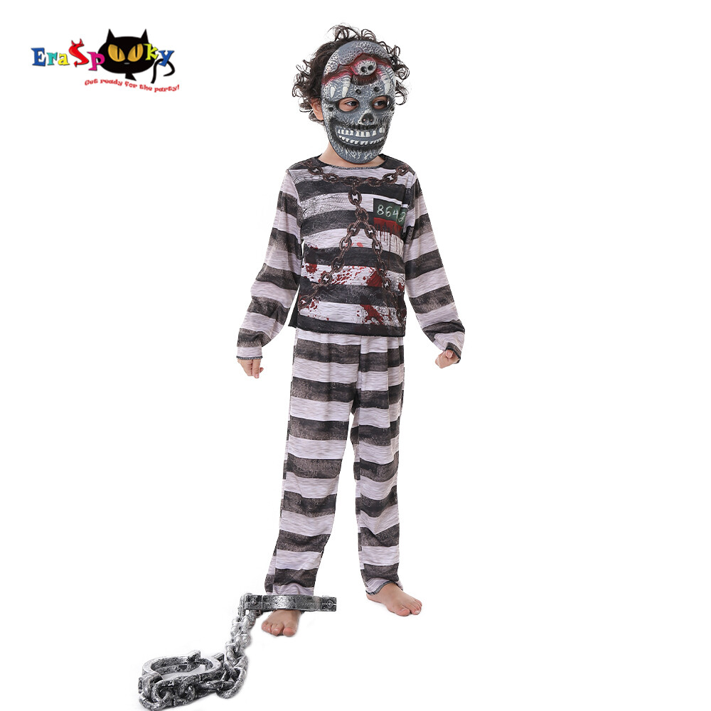 Children Cartoon Frankenstein Cosplay Costumes Kids Halloween Horror Bloody Prisoner Outfits