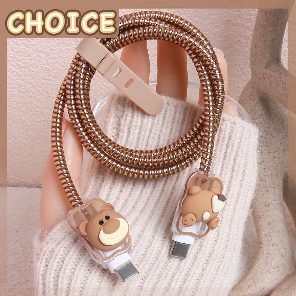 Charger Protector Cover Cute Cartoon Bear Wave Pattern Compatible for iPhone 18w 20w Cable Protector Earphone Cord Protector for ip14promax 14pro 14 ip12 11pro [cchoice]