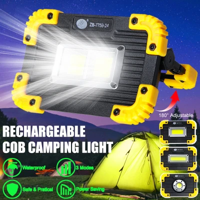 350W USB Rechargeable/Battery Type LED COB Work Light 3 Modes Waterproof Emergency Flood Lamp Floodlight Outdoor Camping Portable