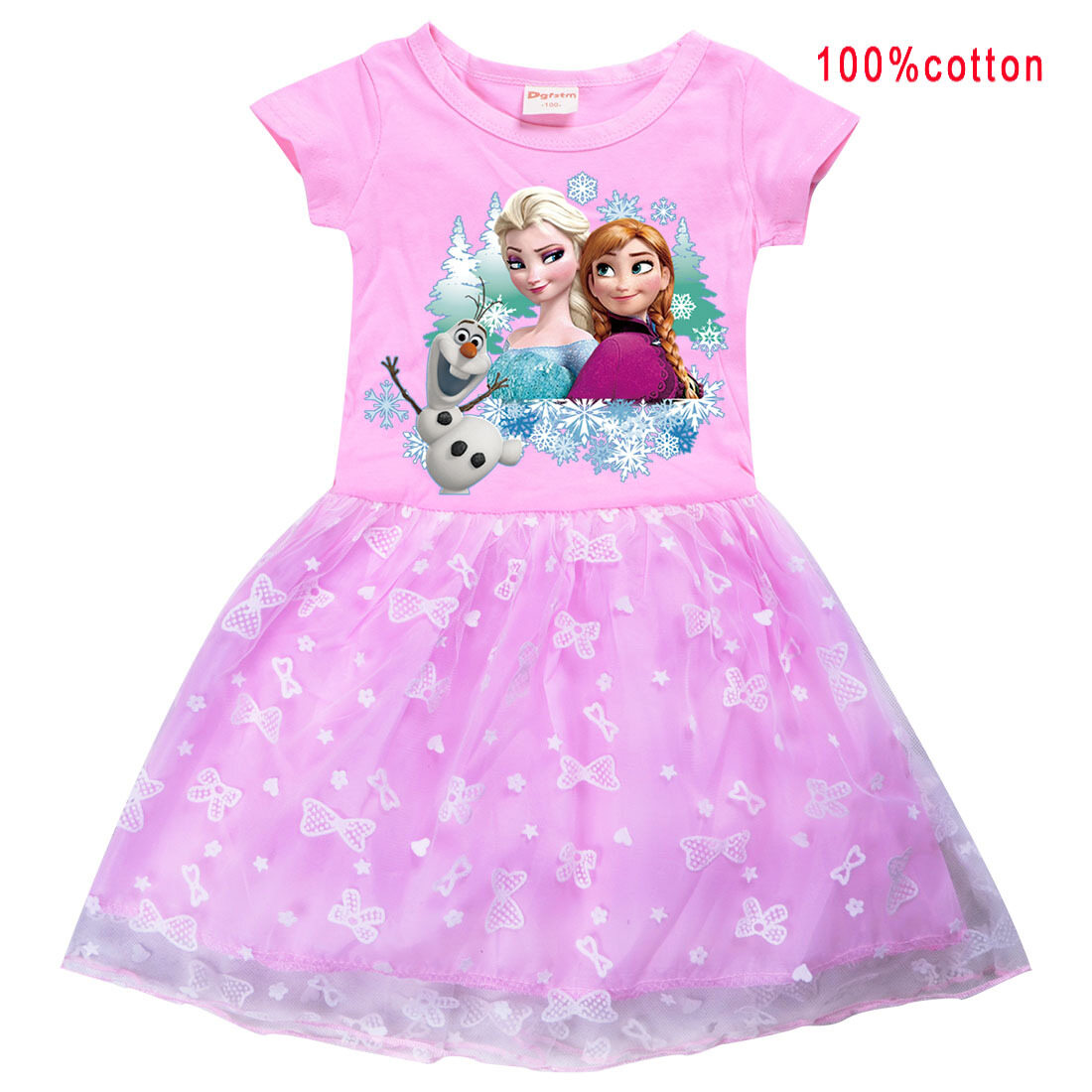 Frozens Anna Elsa Girls Short Sleeve Tulle Tutu Dress Cotton Princess Cartoon Dress 8294 Kids Clothing Summer Casual Party Birthday Dress