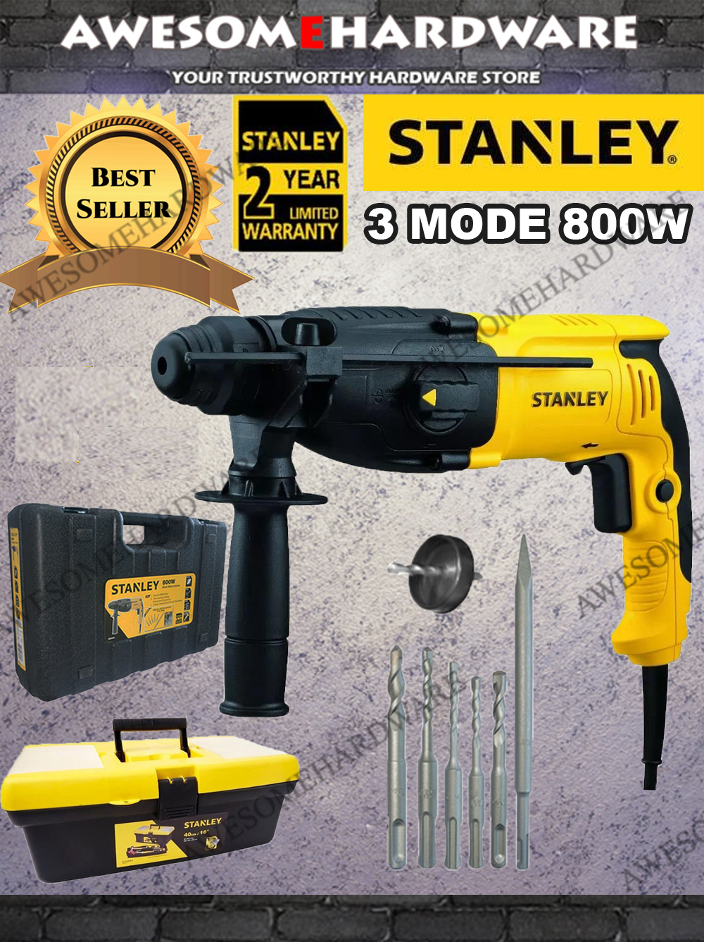 ROTARY HAMMER WITH BOX DRILL BITS 