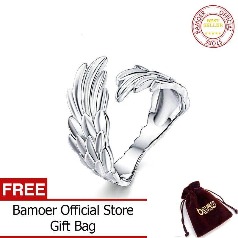 BAMOER Guardian Wings Ring Authentic 925 Sterling Silver Free Size Adjustable Finger Rings for Women Fashion Jewelry SCR512