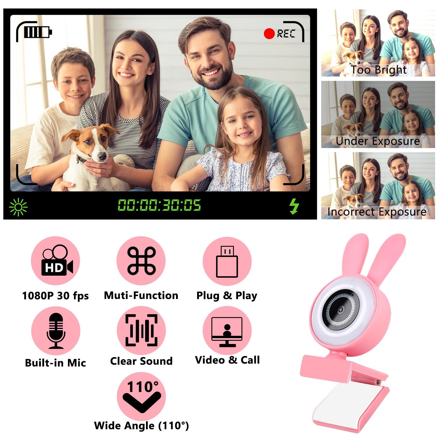 Webcam 1080P HD Web Camera Built-In Microphone Auto Focus Webcam Full HD PC Computer Camara For Video Conference Pink