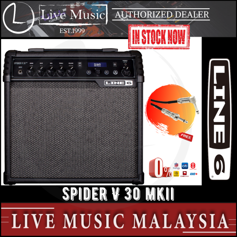 Line 6 Spider V 30 MkII 1x8 30-watt Modeling Combo Amp with Free Cable (LINE6 V30 / V30MKII / V-30 MK2) Malaysia