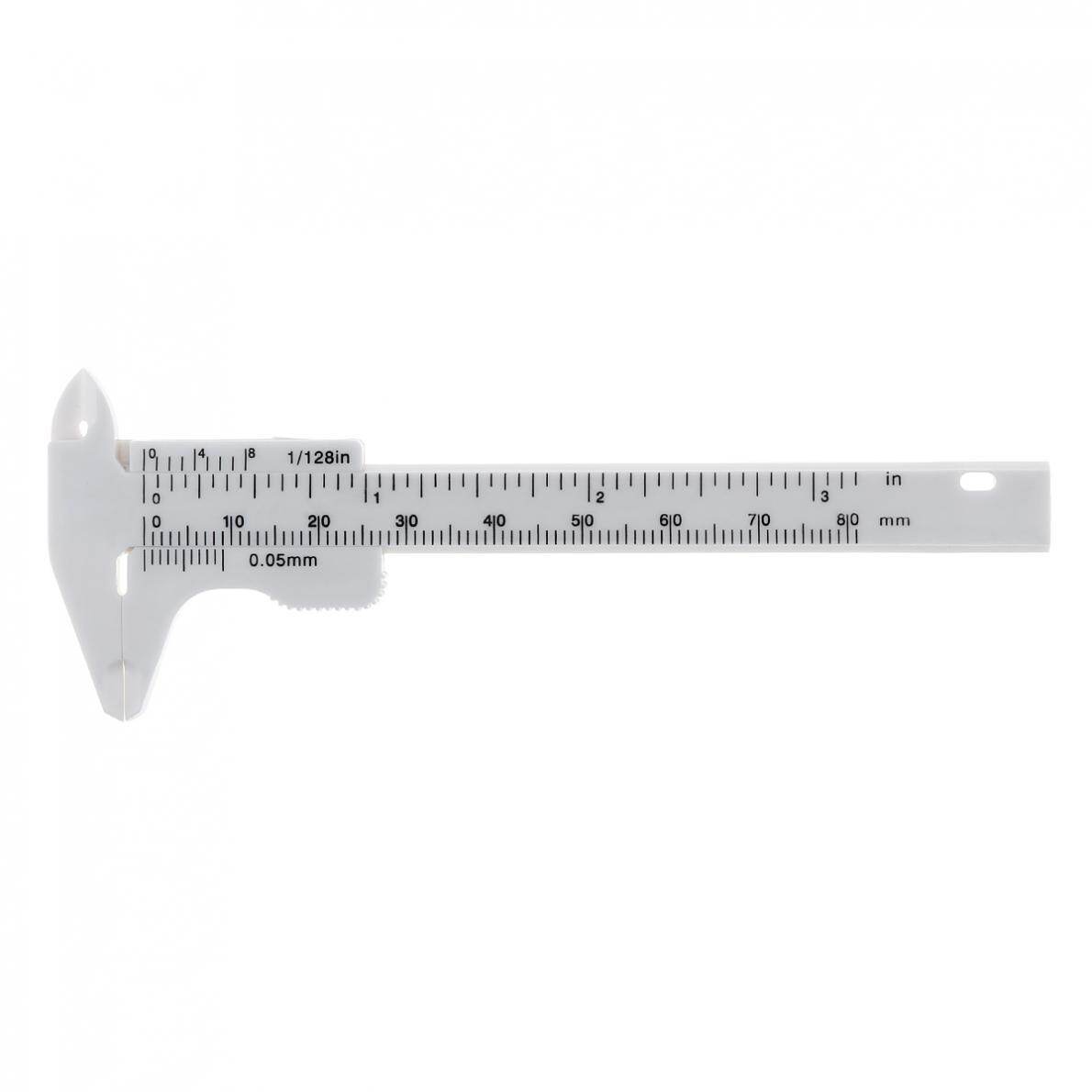 Thước Cặp Vecnê Nhựa Màu Trắng Cân Đôi 0-80Mm Với Số Đo Nhỏ