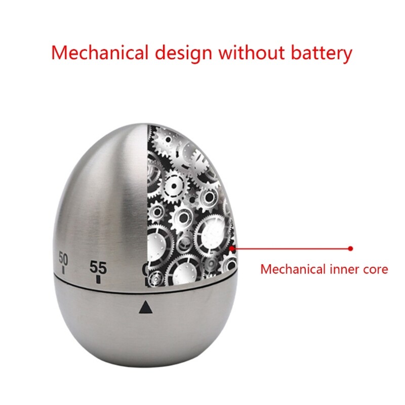 【Ready Stock】Stainless Steel Egg Shape Mechanical Kitchen Timer 60-Minute Wind Up Dial Rotating Countdown Egg Timer No Batteries