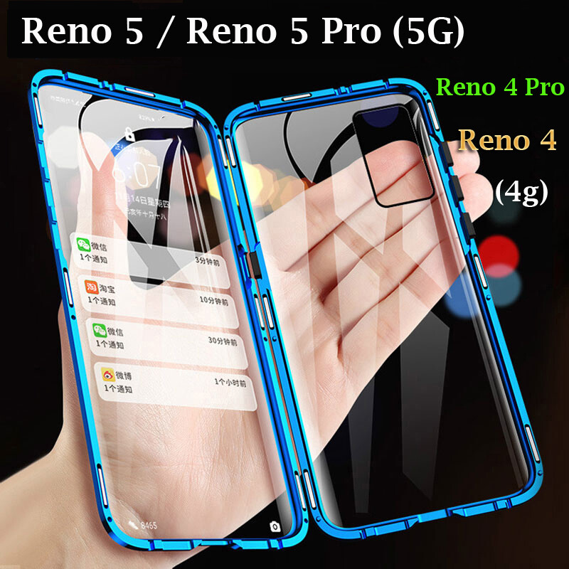 For OPPO Reno10 Pro+5G/A98 5G/A77s/A57/A96/A76/Reno 7 Z Pro 5G/Reno 7 5G/4G/Reno 8/Reno 5/Reno 5 Pro 5G/OPPO A54 Metal Case Two-sided Front and Back Tempered Glass Casing Phone Case Cover
