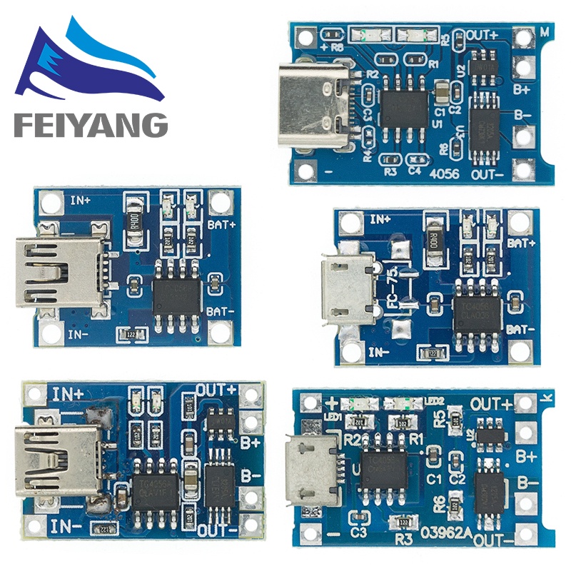 Type-c/Micro/Mini USB 5V 1A 18650 TP4056 Lithium Battery Charger Module Charging Board With Protection Dual Functions 1A Li-ion