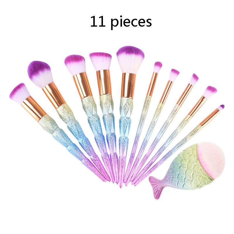 11 Pcs/set Emas Mermaid Unicorn Horn Kuas Makeup Set Fashion Big Fish Ekor Wajah Eyeshadow Make-Up Sikat Kecantikan Wanita comet Alat Ly0373 (Merah Muda) -Intl
