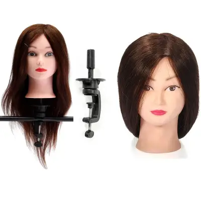 22"100% Human Hair Salon Hairdressing Mannequin Practice Training Head Clamp USA