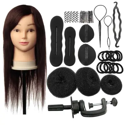 24'' 100% Cosmetology Hair Training Practice Head Hairdressing Mannequin + Braid