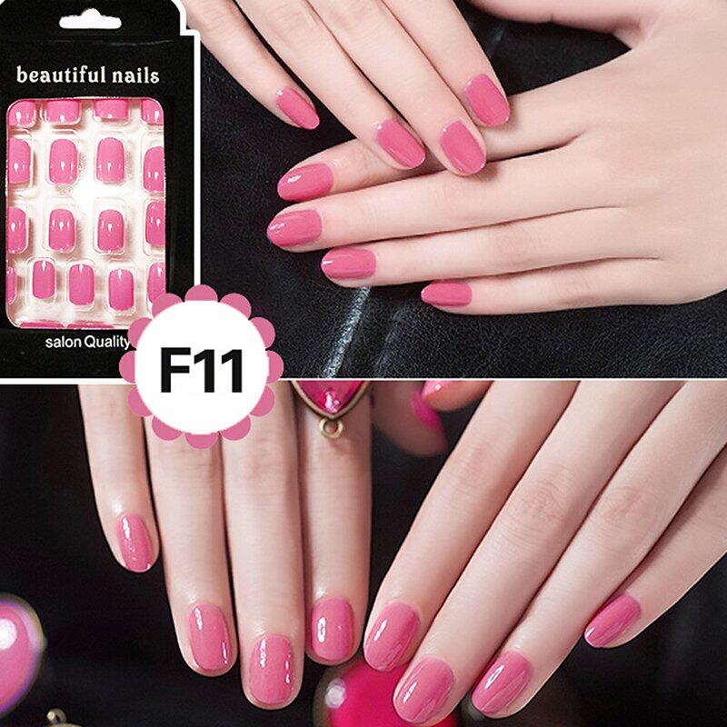 24 Pcs Perancis Akrilik Kuku Palsu Art Fingernail Full Tips Pink-Intl