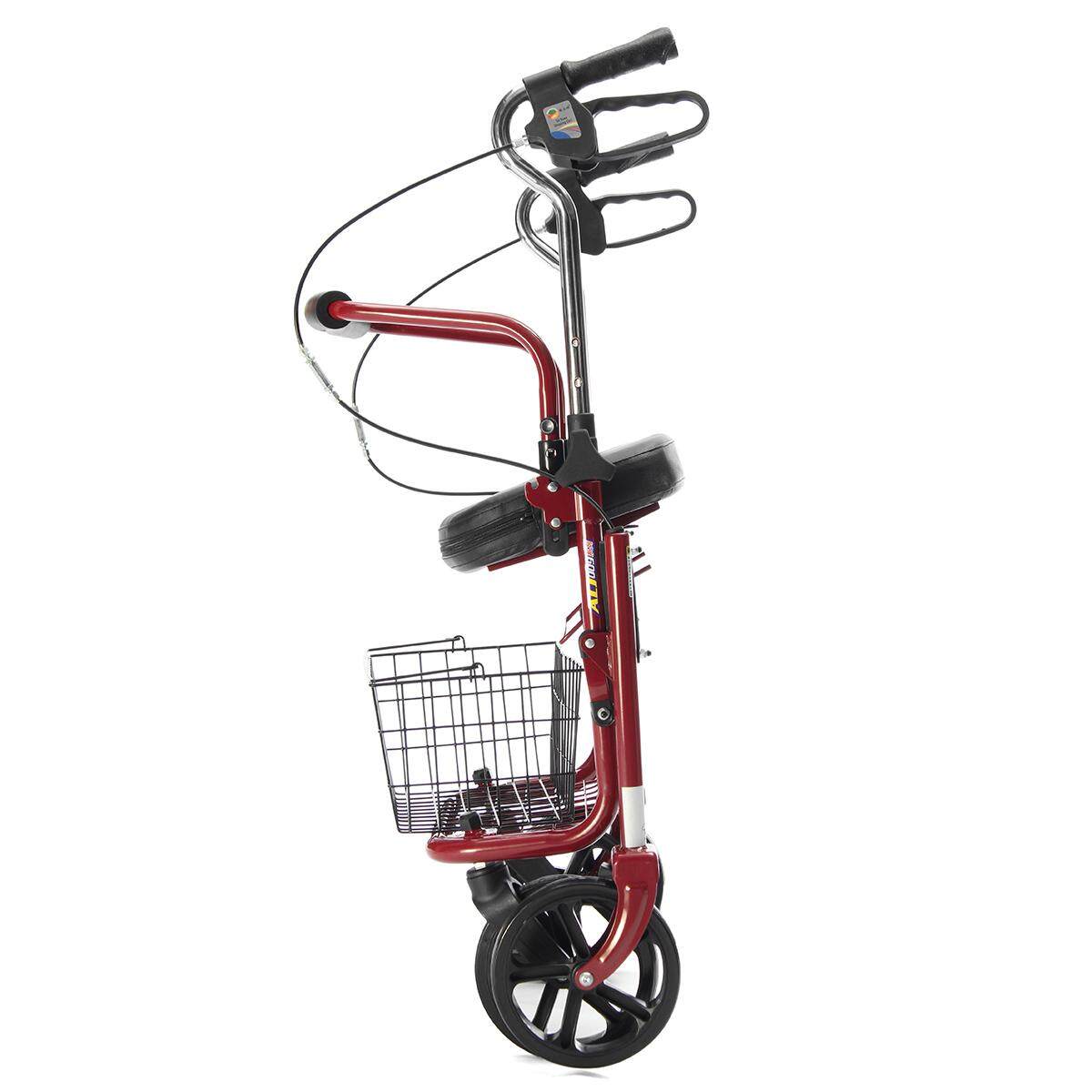 350lbs Mendorong Medical Rollator Walker Lipat W/6''wheel Keranjang Lembut Kursi Dewasa-Internasional