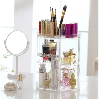 360 Degree Rotating Cosmetic Storage Display Box Transparent Make