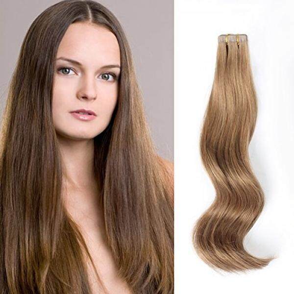 Amazingbeauty Semi Permanen Tape Yang Terpasang Nyata Remi/Remy 100 Human Rambut Tape Dalam Ekstensi 50G/20 pcs Tak Terlihat Mulus Dapat Digunakan Kembali Lem Di Kulit Weft Abu Cokelat/Ringan Chestnut Cokelat Warna #8 20 Inch- internasional