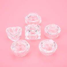 Hidangan Kaca Kristal Bowl Cup W/Tutup untuk Kuku Akrilik Bubuk Cair Alat