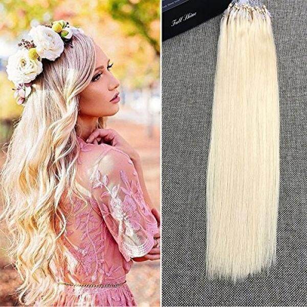 Full Shine 22 1g per Strand 50 Gram Per Package 100% Remy Hair Loop Micro Ring Beads Human Hair Extensions Color#613 Platinum Blonde Silky Straight Hair Extensions - intl