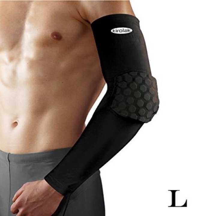 KIROLAK Arm Sleeve Elbow Compression Long Sleeve Sports Arm Forearm Brace Support Black Honeycomb Pad Crashproof Basketball Cycling Arm Guard Sleeve - Size L