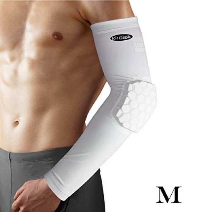 KIROLAK Arm Sleeve Elbow Compression Long Sleeve Sports Arm Forearm Brace Support White Honeycomb Pad Crashproof Basketball Cycling Arm Guard Sleeve - Size M