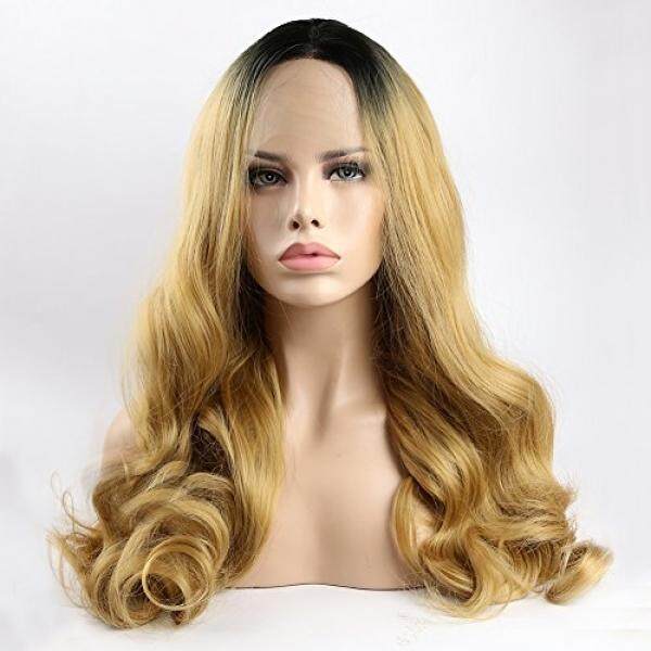 Warna Ombre Gelap Bagian Akar untuk Campuran Pirang Tubuh Gelombang Renda Depan Lensa Okuler Daya Pandang Luas Wig Tanpa Lem dengan Rambut Bayi Bagian Tengah untuk Wanita 22 Inch-Intl