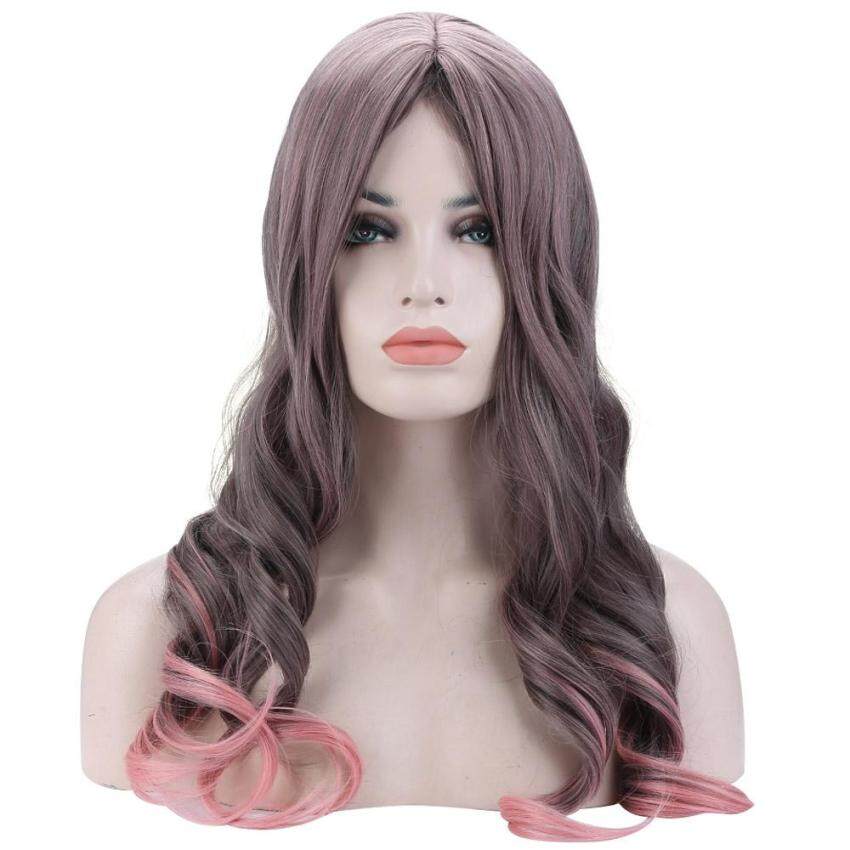 Ombre Panjang Berombak Keriting Gradient Abu-abu Pink Full Lensa Okuler Daya Pandang Luas Cosplay Kostum Pesta-Intl