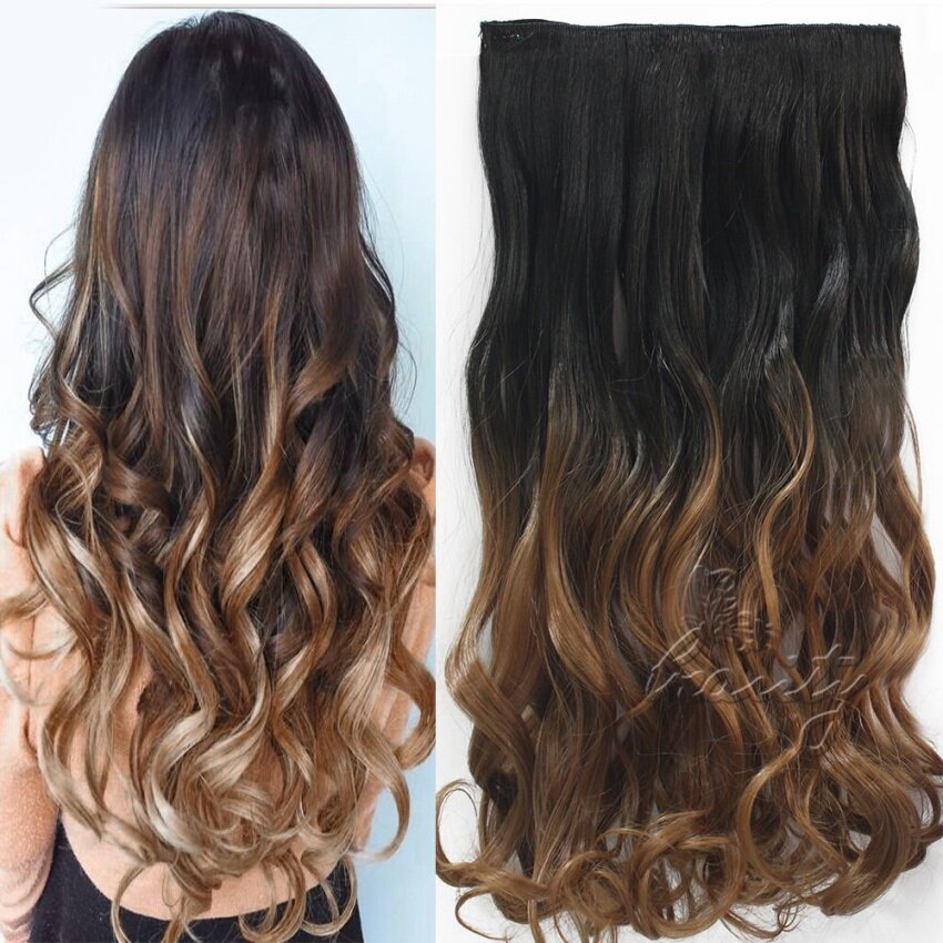 leadingtrust 24” 60Cm Wavy Curly Clip In 5 Clips Ombre Hair Extensionshairpiece Synthetic Hair Color (1B/27) - intl